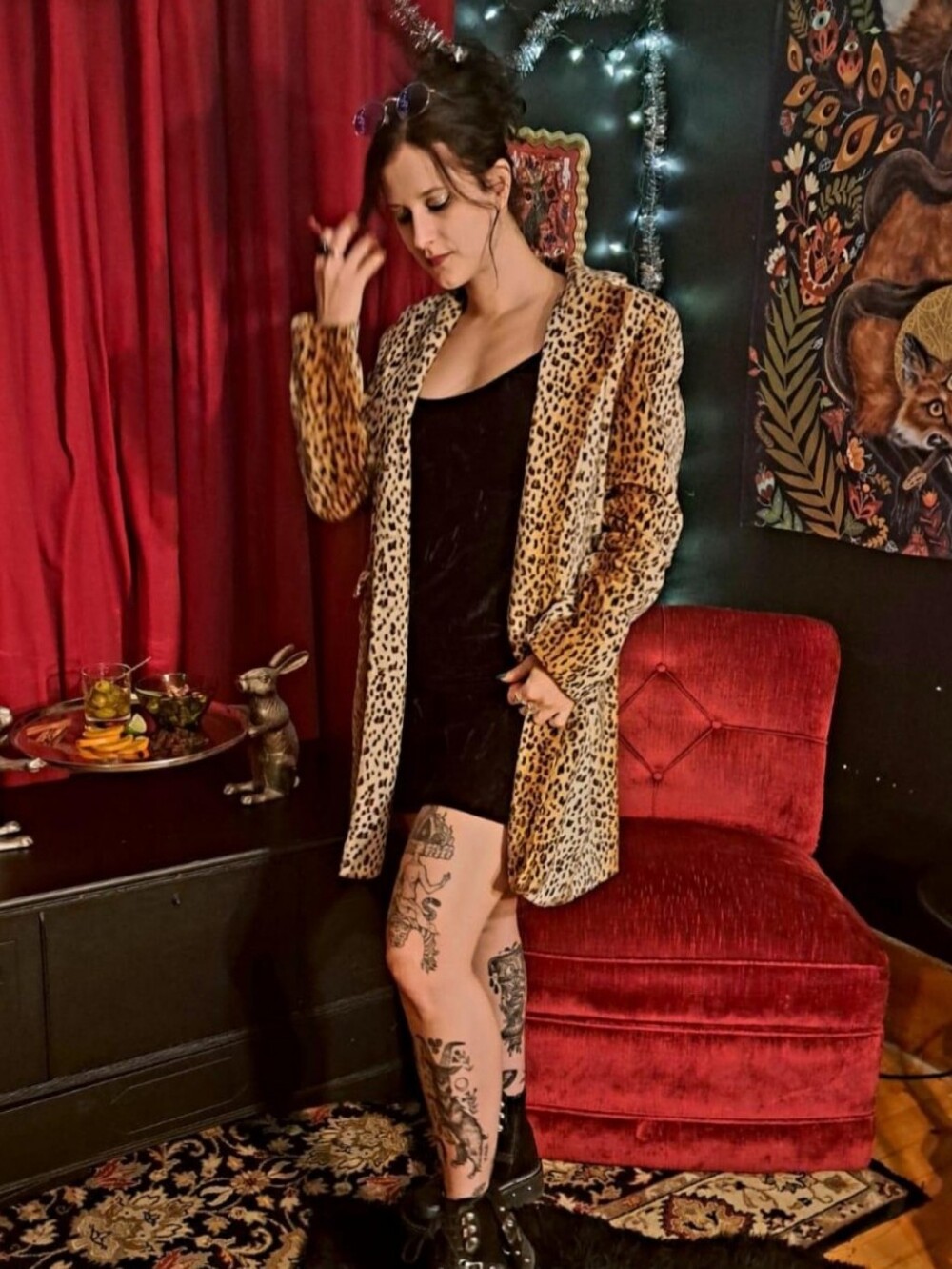 Vintage Leopard Print Long Blazer Jacket